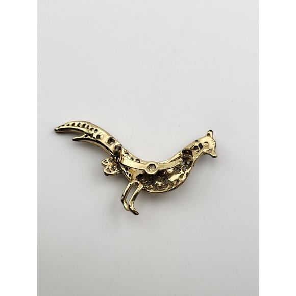 Vintage Peacock Rhinestone Brooch Gold Tone Enamel Bird Pin - Picture 9 of 9